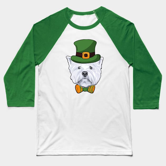 Cute Westie Irsih Terrier Dog St Patricks Day Funny Baseball T-Shirt by Illustradise